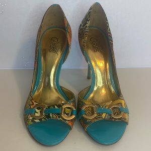 Carlos by Carlos Santana Teal & Orange Pattern Heels w/ Buckles Size 7